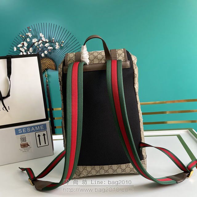 Gucci古馳包包 G家新款雙肩包 款號:473869 古奇啡膠刺繡男士雙肩後背包  gdj1227